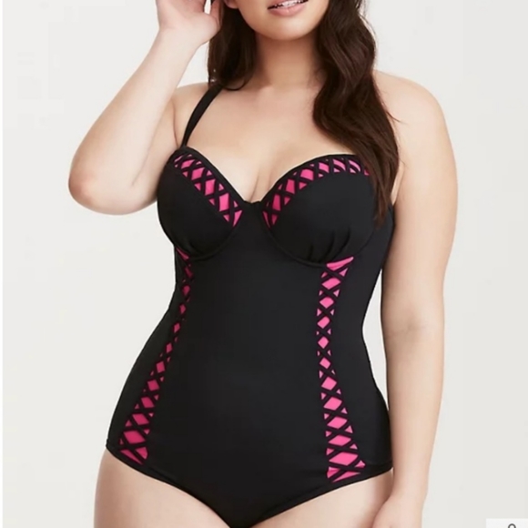 torrid Other - Torrid Pink and Black Corset Push Up Swimsuit size 3XL